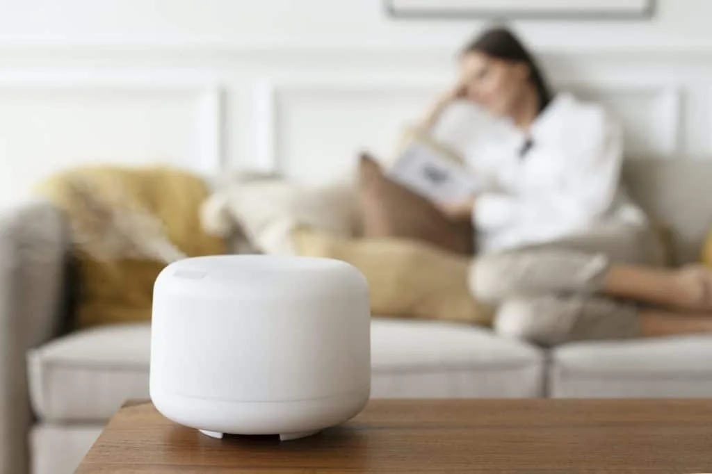 Woman relaxing in a minimal home