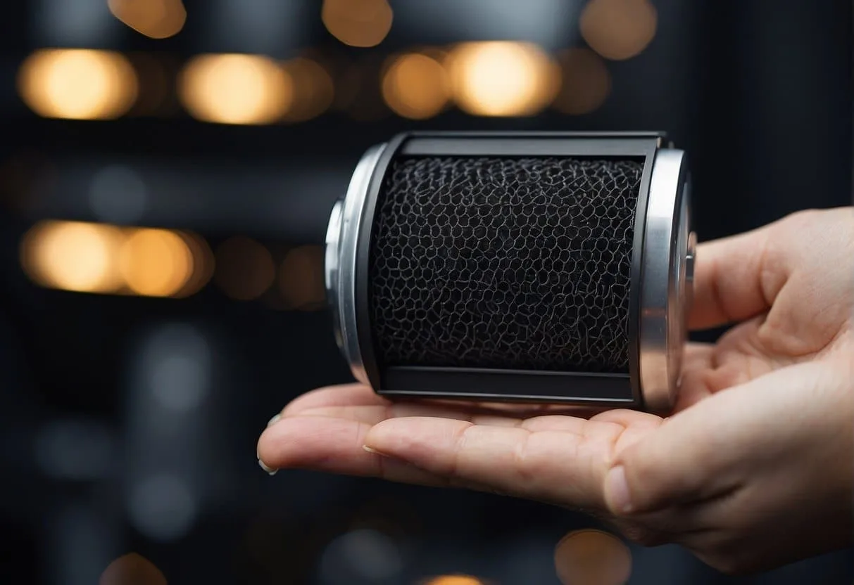 Activated carbon filter absorbs impurities, while other filters use different mechanisms. Show carbon attracting pollutants, contrasting with other filters
