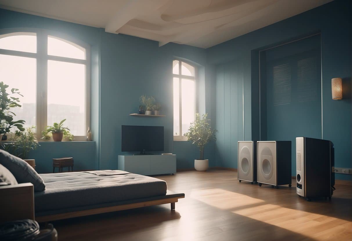 A room with dusty surfaces and lingering odors despite the presence of an ionic air purifier