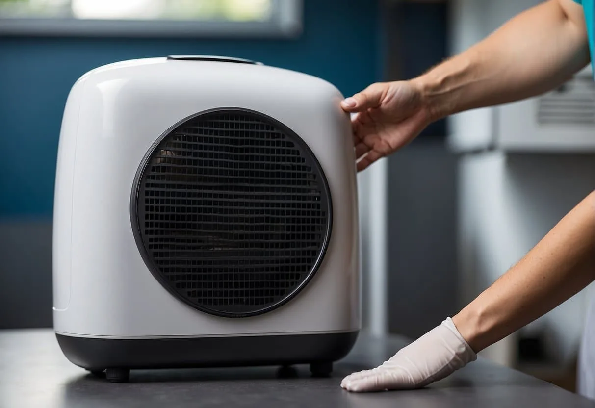 HEPA air purifiers being cleaned and maintained, filters replaced, and units tested for functionality