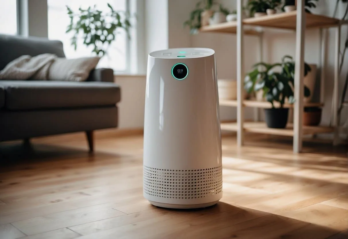Air purifier in a small apartment, removing pollutants from the air, improving indoor air quality