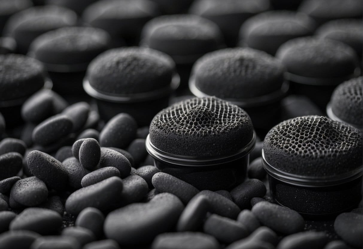 Activated charcoal filters trapping odour molecules, leaving clean air