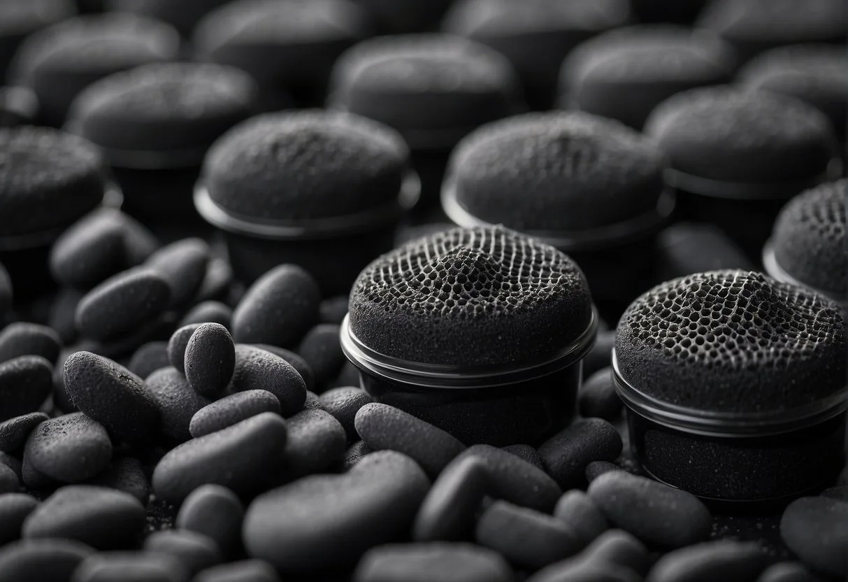 Activated charcoal filters trapping odour molecules, leaving clean air